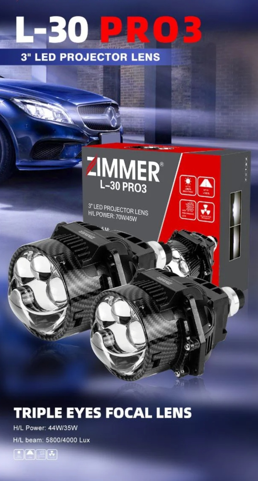 لنز سه چشم LED زیمر L30-PRO3